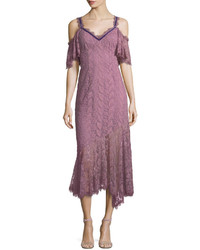 Nanette Lepore Debbie Lace Cold Shoulder Slip Dress W Velvet Trim