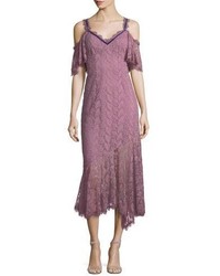 Nanette Lepore Debbie Lace Cold Shoulder Slip Dress W Velvet Trim