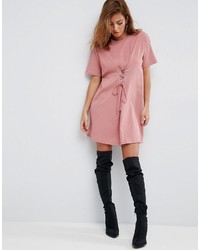 Asos Cinched In Lace Up Waist T Shirt Dress