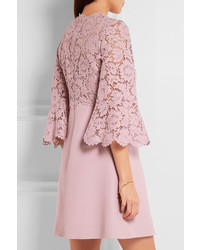 Valentino Bell Sleeve Corded Lace And Crepe Mini Dress Antique Rose
