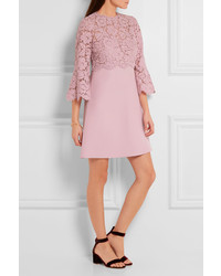 Valentino Bell Sleeve Corded Lace And Crepe Mini Dress Antique Rose