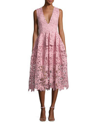 Nicholas Bellflower Guipure Lace Sleeveless V Neck Ball Dress Pink
