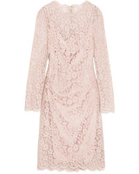 Dolce & Gabbana Corded Cotton Blend Lace Dress Pastel Pink