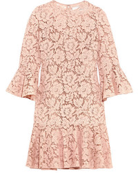 Valentino Ruffled Corded Cotton Blend Guipure Lace Mini Dress Blush