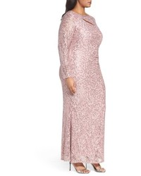 Marina Plus Size Sequin Lace Keyhole Gown