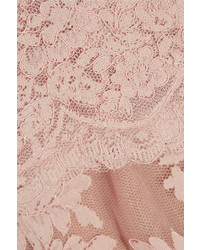 Marchesa Tulle Paneled Guipure Lace Peplum Gown Baby Pink