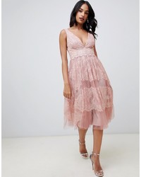 ASOS DESIGN Midi Dress In Mesh With Delicate Lace Panels
