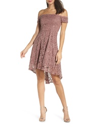 Sequin Hearts Off The Shoulder Sequin Lace Cocktail Dress