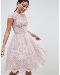 Chi Chi London Premium Lace Midi Prom Dress With Bardot Neck In Mink