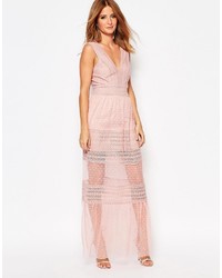 Millie Mackintosh Plunge Neck Maxi Dress With Sheer Inserts 187