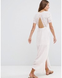 Asos Petite Pink Check And Lace Detail Maxi Dress