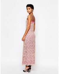 Self-Portrait Self Portrait Lace Shell Maxi Slip Dress With Pink Lining
