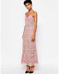 Self-Portrait Self Portrait Lace Shell Maxi Slip Dress With Pink Lining