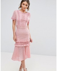 True Decadence Lace Midi Dress With Frill Detail