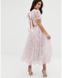 ASOS DESIGN Lace Midi Dress With Ribbon Tie And Open Back