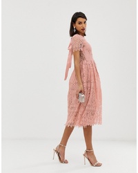 ASOS DESIGN Lace Midi With Ribbon Tie And Open Back