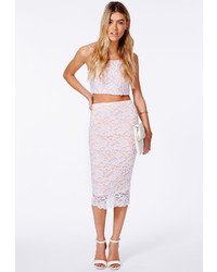 Missguided Brandy Nude Midi Skirt In Lace