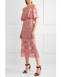 Elie Saab Off The Shoulder Cotton Blend Macram Lace Dress Pink