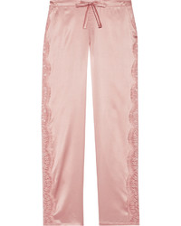 I.D. Sarrieri Chantilly Lace Paneled Silk Blend Satin Pajama Pants Blush