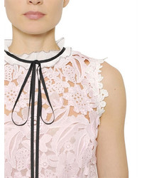 Self-Portrait Pleated Back Lace Poplin Mini Dress