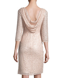 Kay Unger New York Sequined Lace Overlay Sheath Dress Pink