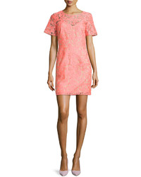 Veronica Beard Floral Embroidered Lace Shift Dress Neon Pinknude