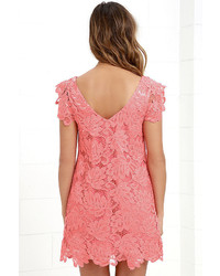 BB Dakota Jacqueline Coral Pink Lace Shift Dress