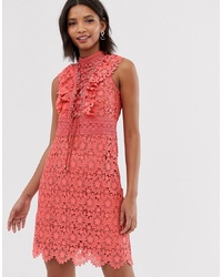Forever New Lace A Line Mini Dress With Lace Up Front In Coral