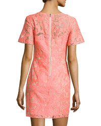 Veronica Beard Floral Embroidered Lace Shift Dress Neon Pinknude