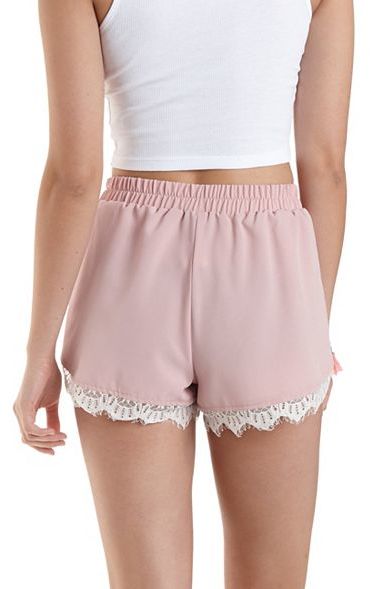 Charlotte Russe Lace Trim High Waisted Shorts, $22, Charlotte Russe