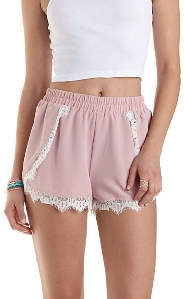 Charlotte Russe Lace Trim High Waisted Shorts, $22