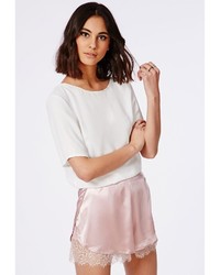 Missguided Slinky Lace Detail Runner Shorts Blush Pink