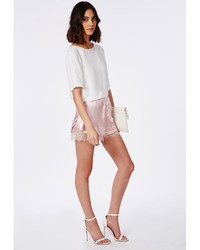 Missguided Slinky Lace Detail Runner Shorts Blush Pink
