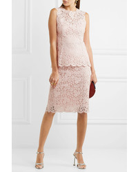 Dolce & Gabbana Corded Cotton Blend Lace Midi Skirt Pastel Pink