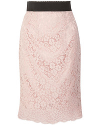 Dolce & Gabbana Corded Cotton Blend Lace Midi Skirt Pastel Pink