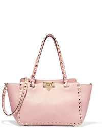 Valentino The Rockstud Small Textured Leather Trapeze Bag Baby Pink
