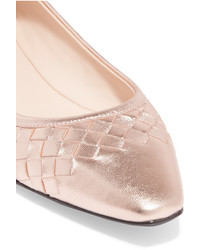 Bottega Veneta Intrecciato Metallic Leather Ballet Flats Pink