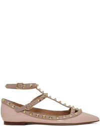 Valentino Pink Garavani Patent Rockstud Cage Flats