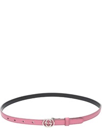 Gucci Raspberry Pink Leather Logo Buckle Skinny Belt