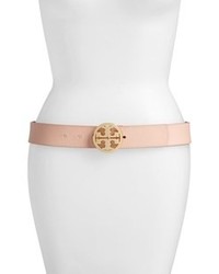 Tory Burch Classic Logo Pebbled Leather Belt Porcelain Pink Small