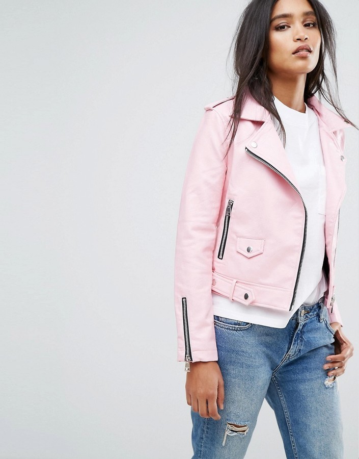 Buy Pink Faux Leather Biker Jacket from the Next UK online shop