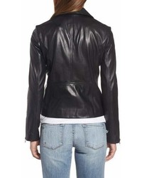 Lamarque Asymmetrical Zip Leather Biker Jacket