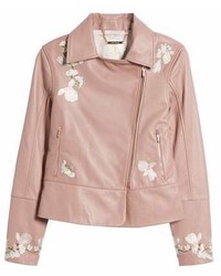 Ted Baker London Harmony Embroidered Leather Biker Jacket