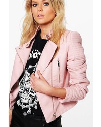 Boohoo Lydia Quilted Sleeve Faux Leather Biker Jacket
