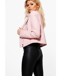 Boohoo Lydia Quilted Sleeve Faux Leather Biker Jacket