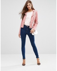 Lavand Pink Faux Leather Jacket