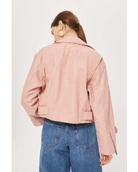 Topshop Pink Leather Biker Jacket