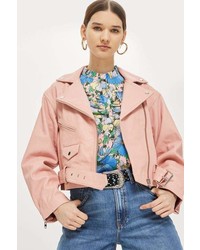 Topshop Pink Leather Biker Jacket