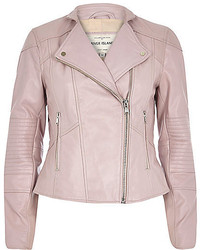 River Island Pink Leather Zip Detail Biker Jacket