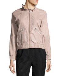 Rebecca Taylor Lamb Leather Zip Front Bomber Jacket